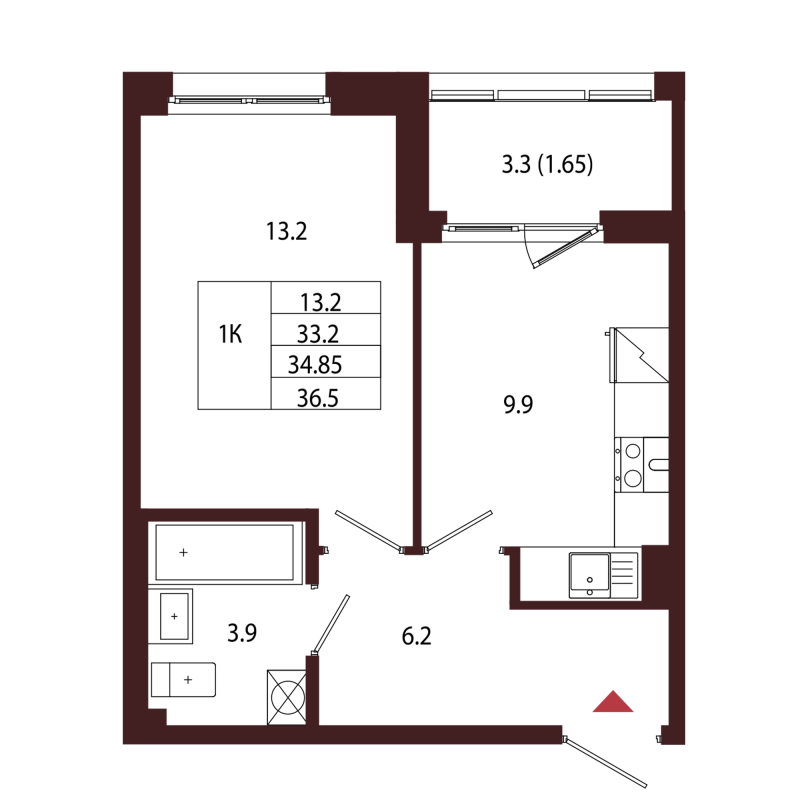 1 ккв 34,9 м²