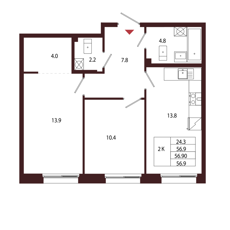 2 ккв 56,9 м²