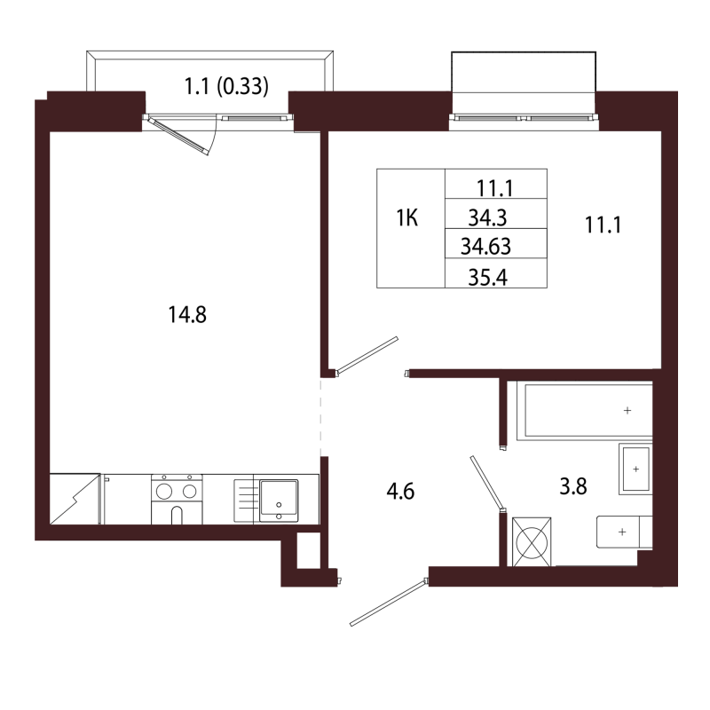 1 ккв 34,6 м²