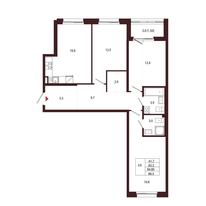 4 ккв (Евро) 84,8 м²