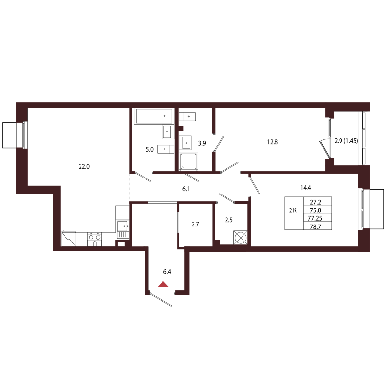 3 ккв (Евро) 77,3 м²