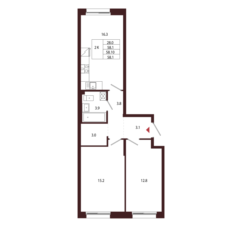 3 ккв (Евро) 58,1 м²