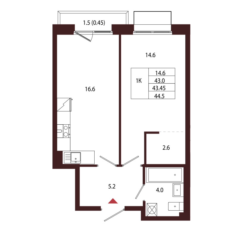 2 ккв (Евро) 43,5 м²