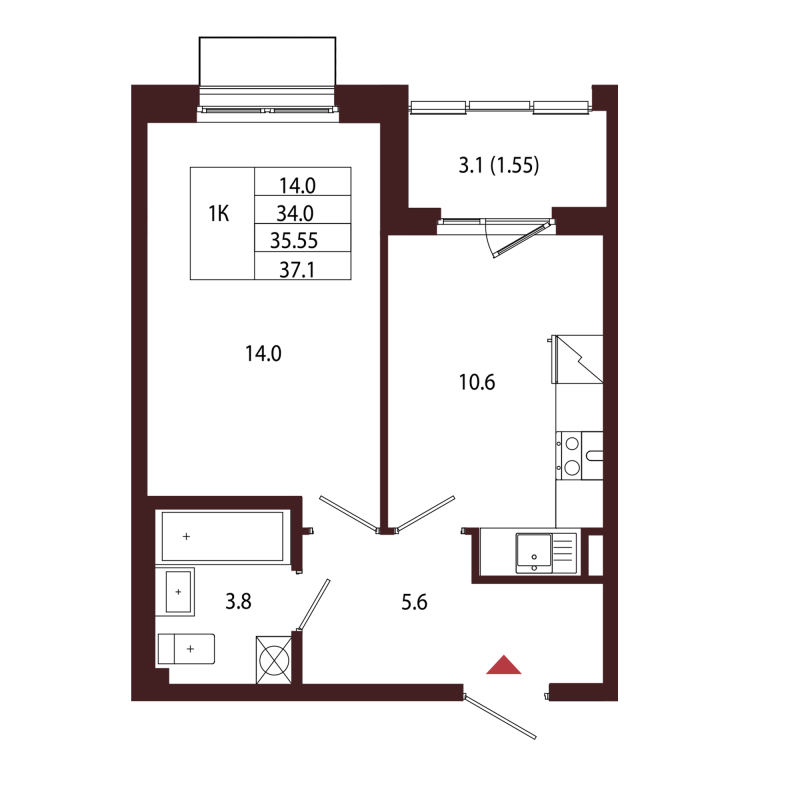 1 ккв 35,6 м²