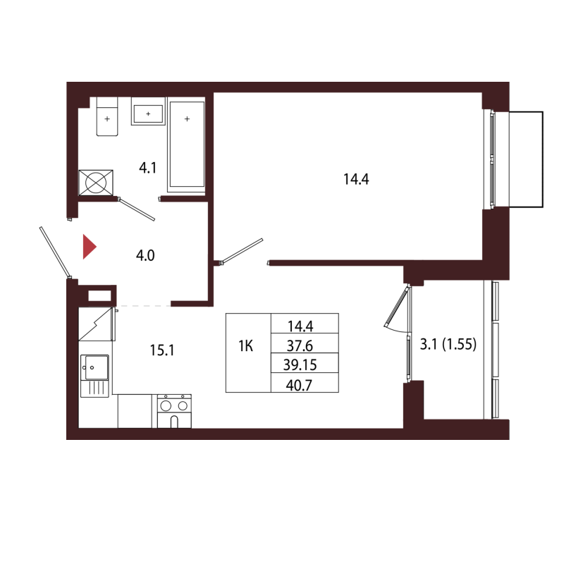 2 ккв (Евро) 39,2 м²