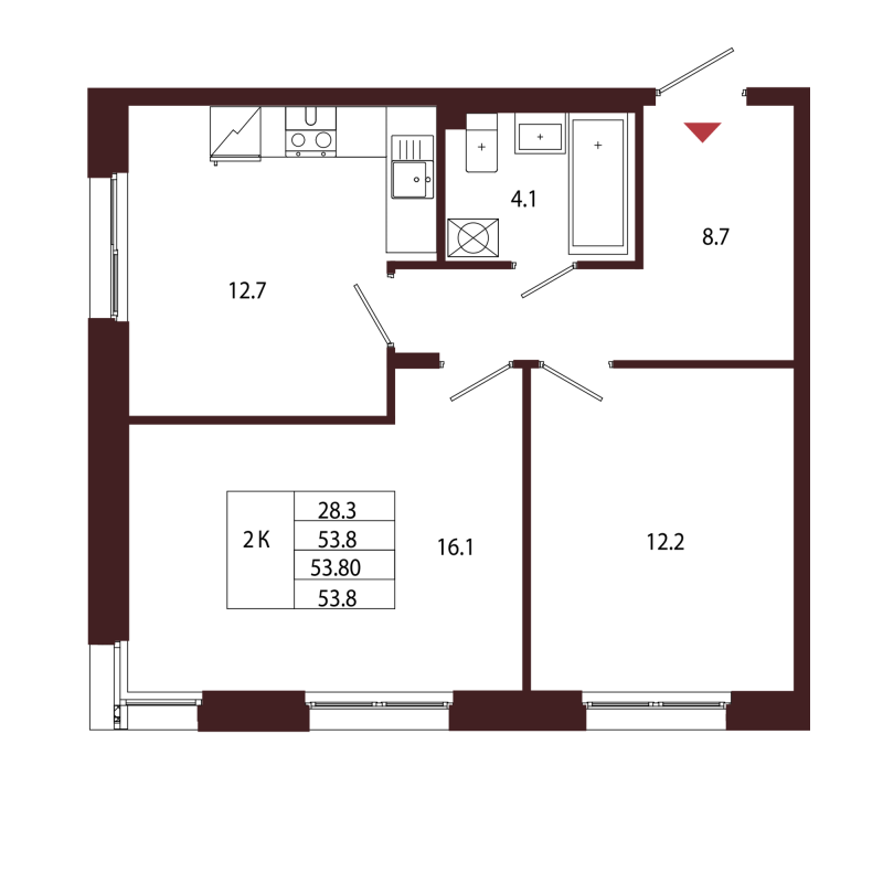 2 ккв 53,8 м²