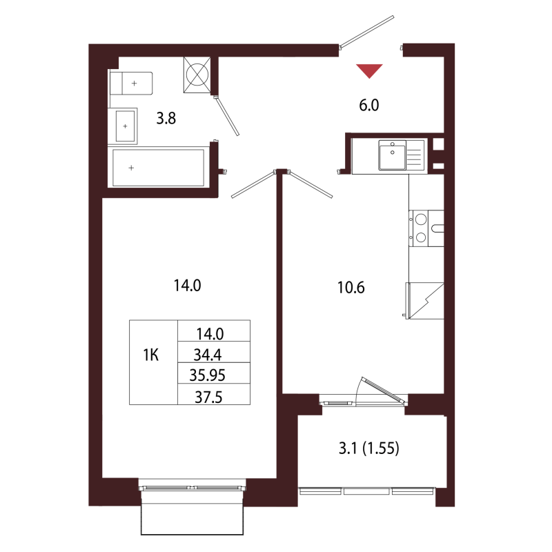 1 ккв 36 м²
