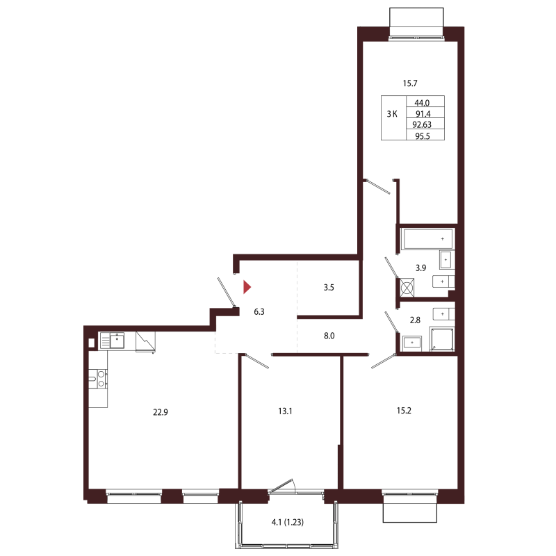 4 ккв (Евро) 92,6 м²