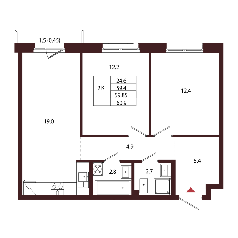 3 ккв (Евро) 59,9 м²