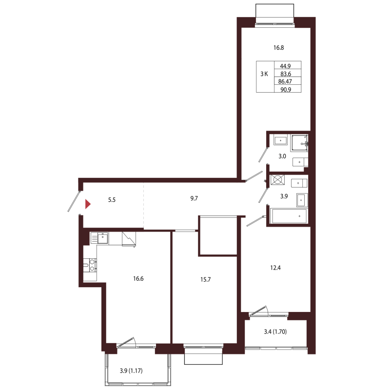 4 ккв (Евро) 86,5 м²