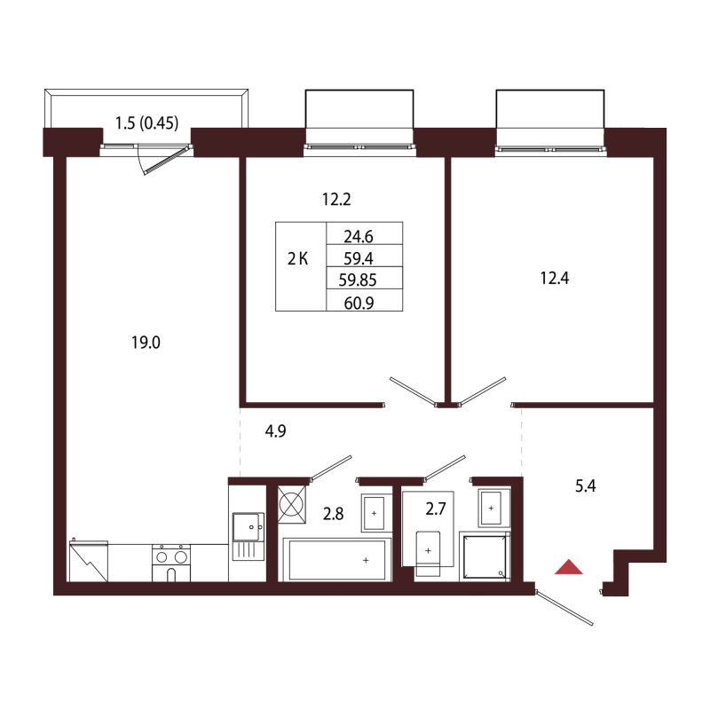 3 ккв (Евро) 59,9 м²