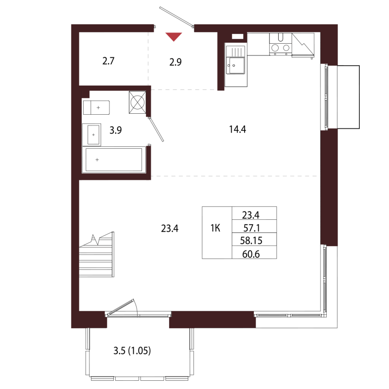 1 ккв 58,2 м²