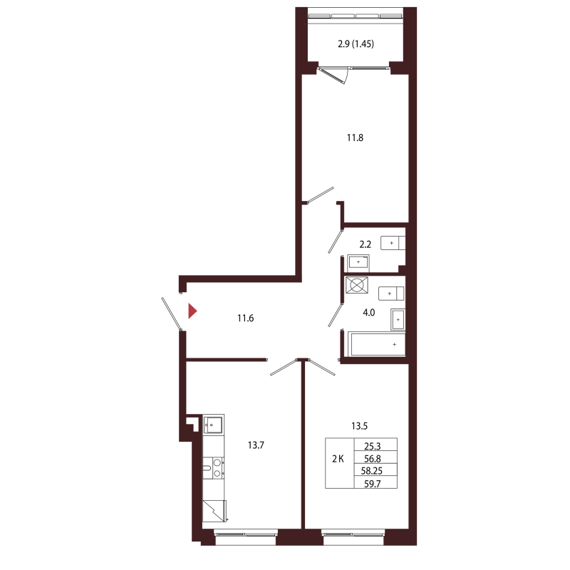 2 ккв 58,3 м²