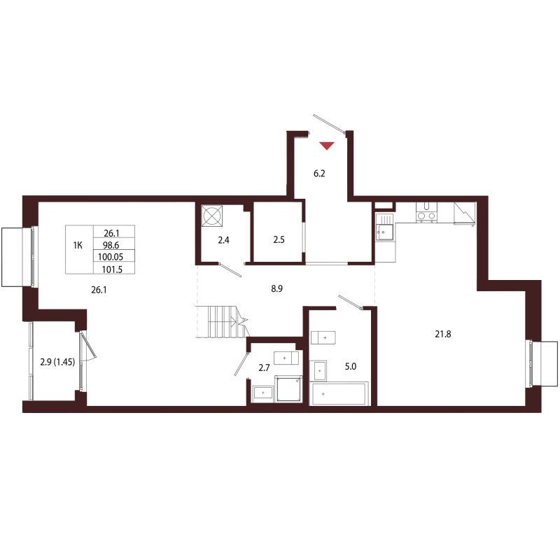 2 ккв (Евро) 100,1 м²
