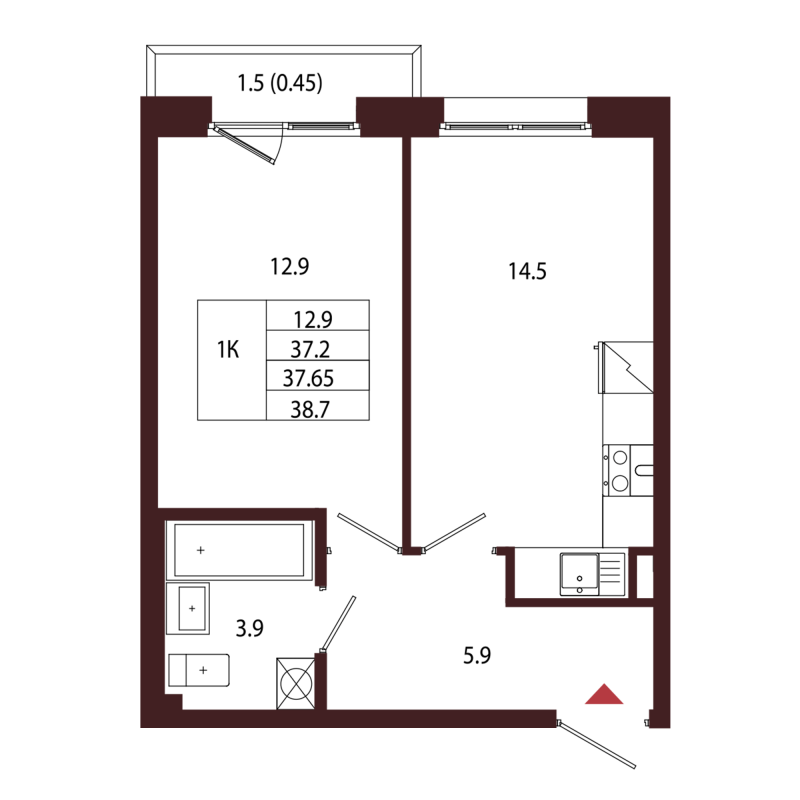 1 ккв 37,7 м²