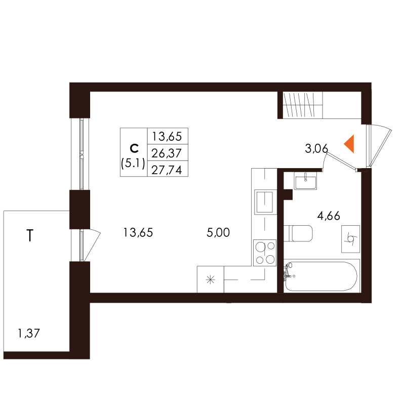 Студия 27,7 м²