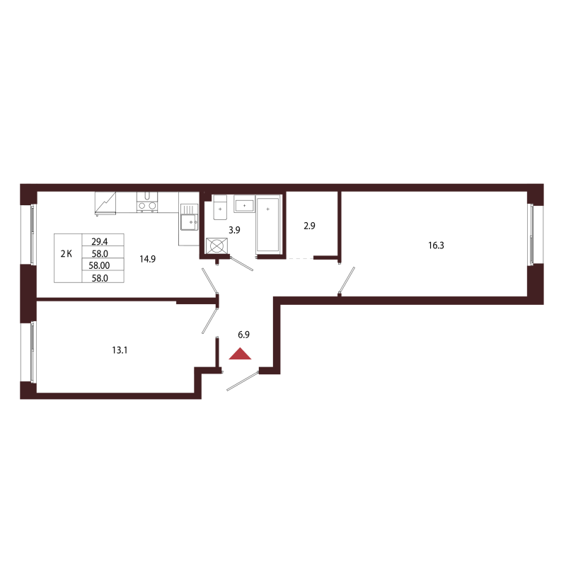 2 ккв 58 м²