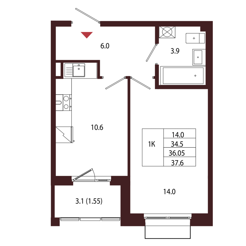 1 ккв 36,1 м²