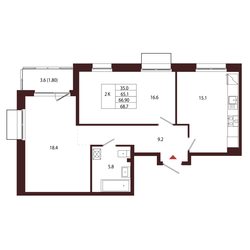 3 ккв (Евро) 66,9 м²