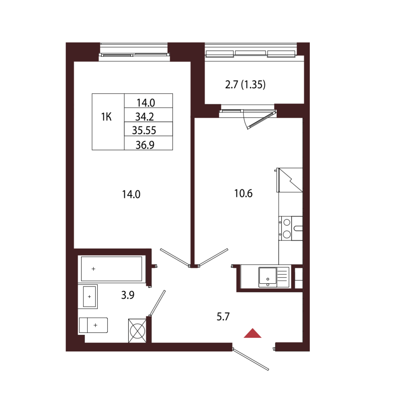 1 ккв 35,6 м²