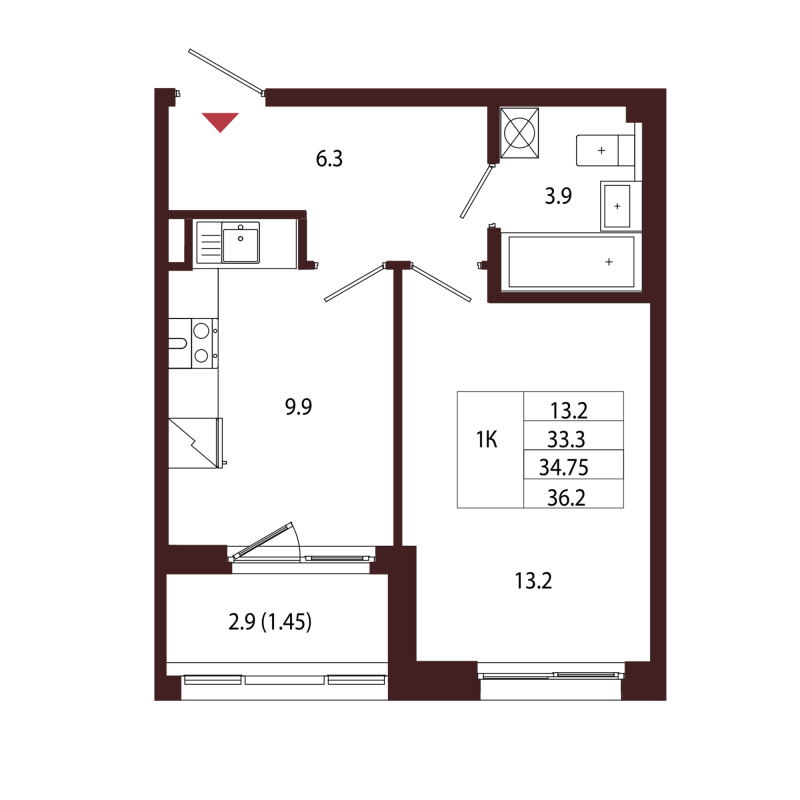 1 ккв 34,8 м²