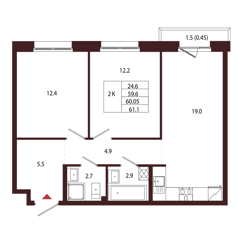 3 ккв (Евро) 60,1 м²