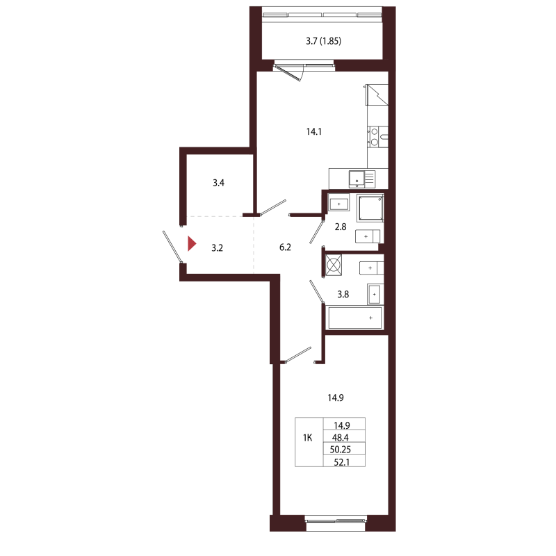 1 ккв 50,3 м²