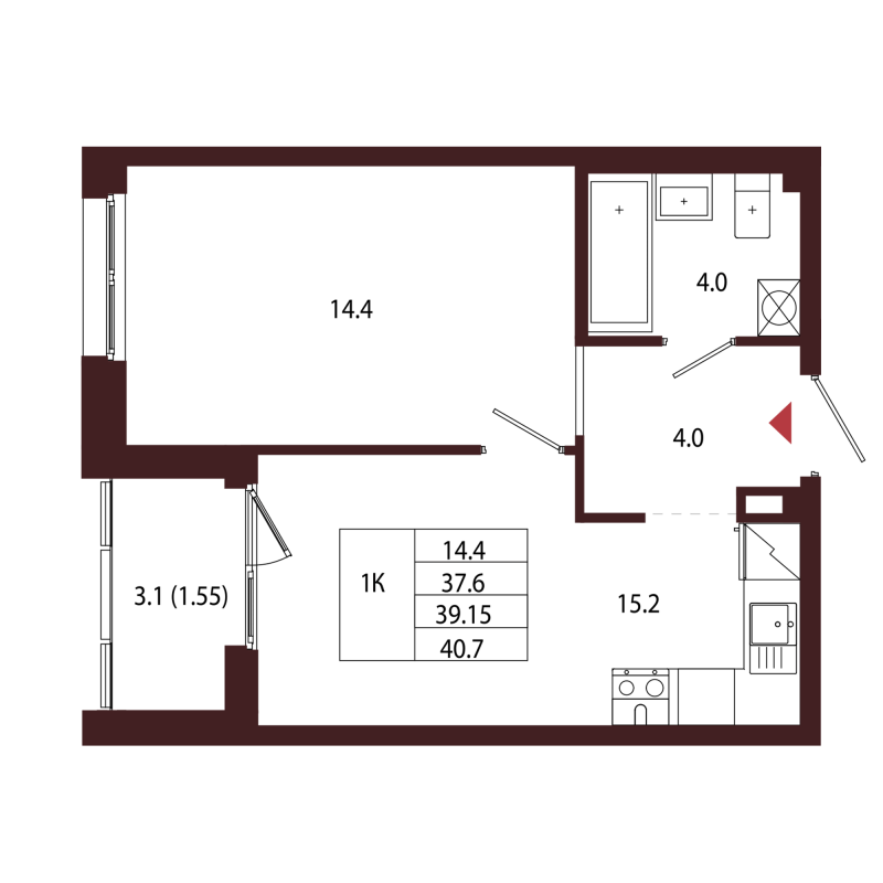 2 ккв (Евро) 39,2 м²