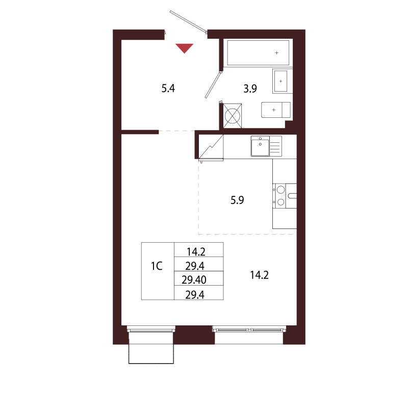 Студия 29,4 м²
