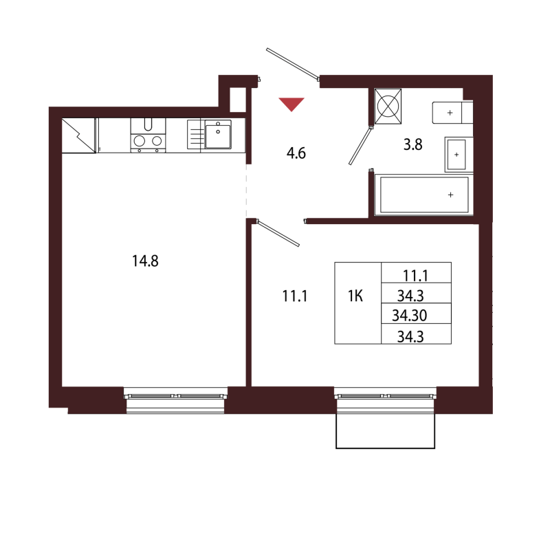 1 ккв 34,3 м²