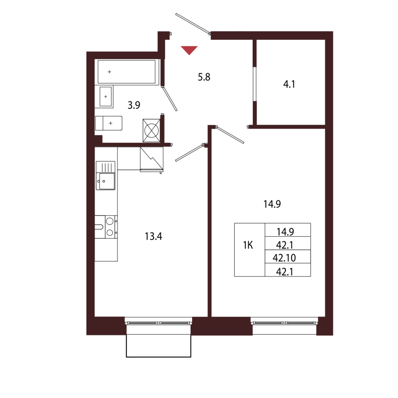 1 ккв 42,1 м²