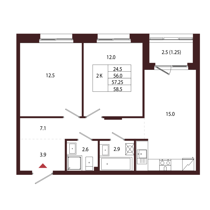3 ккв (Евро) 57,3 м²