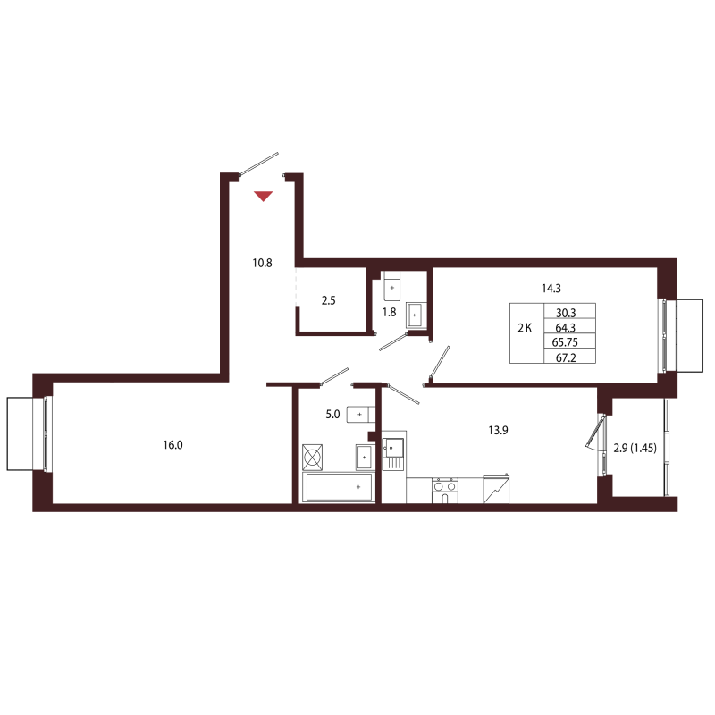 2 ккв 65,8 м²