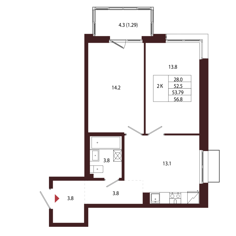 2 ккв 53,8 м²