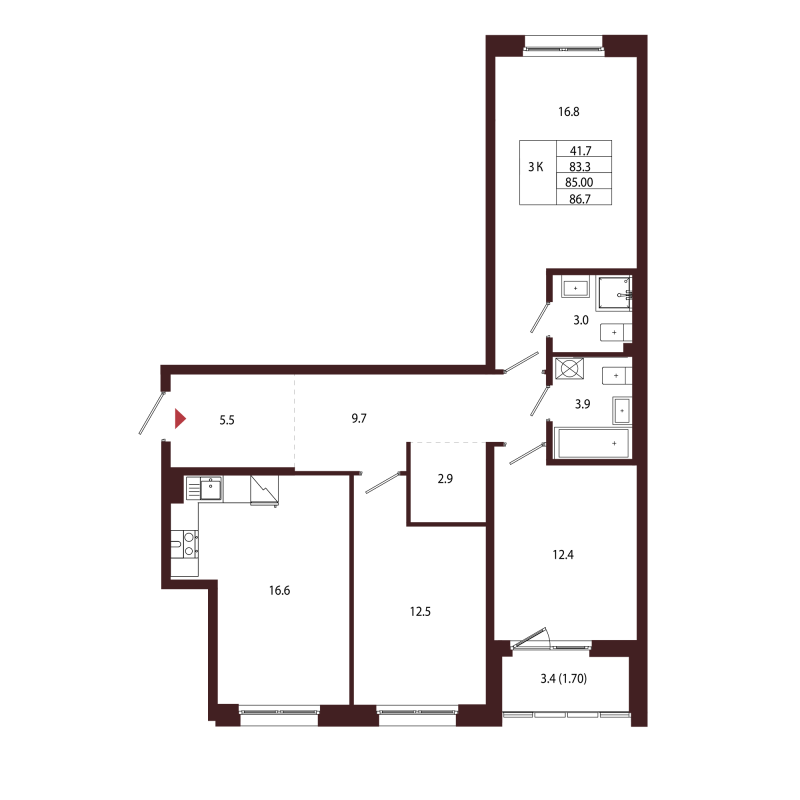 4 ккв (Евро) 85 м²