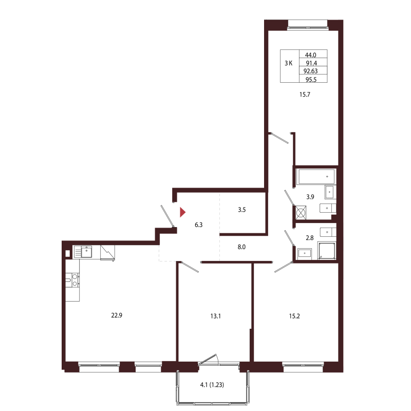 4 ккв (Евро) 92,6 м²