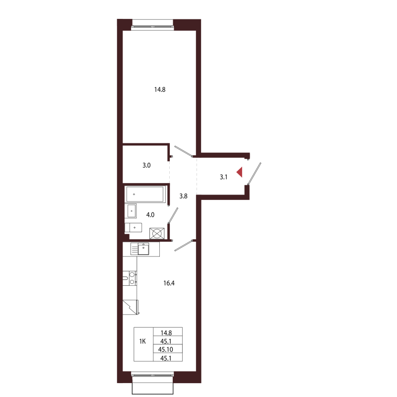 2 ккв (Евро) 45,1 м²