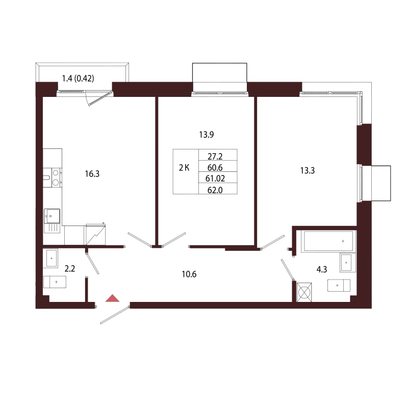 3 ккв (Евро) 61 м²