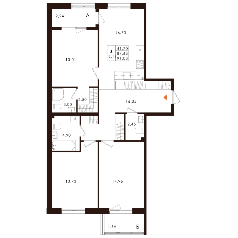 4 ккв (Евро) 91 м²