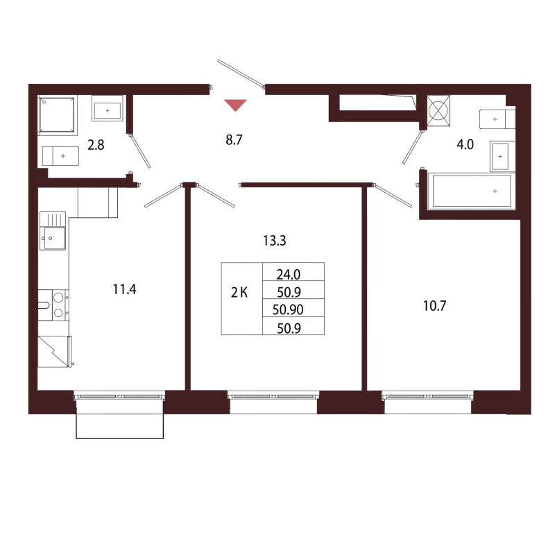 2 ккв 50,9 м²