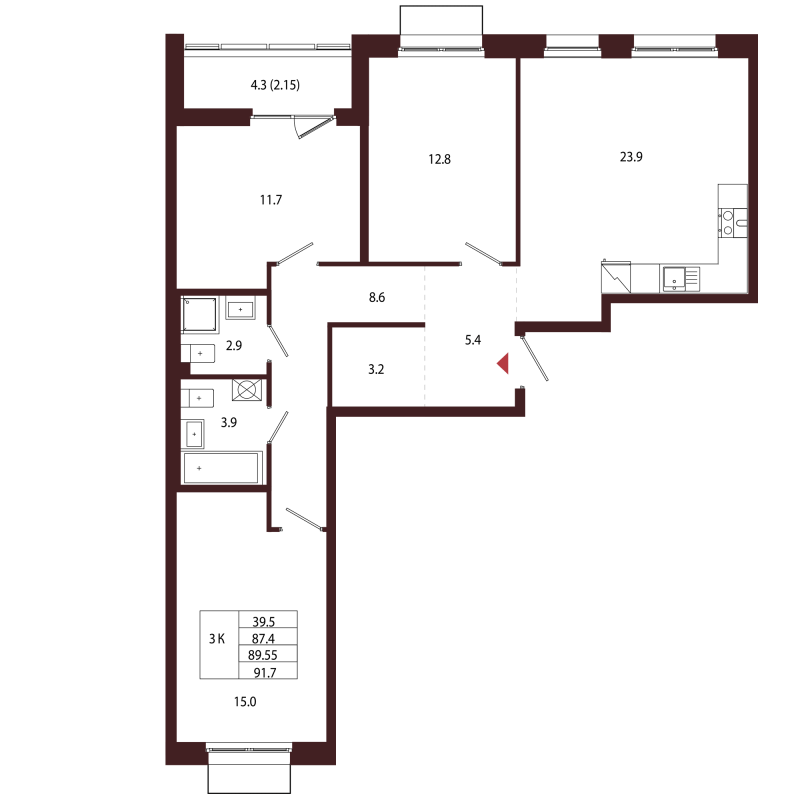 4 ккв (Евро) 89,6 м²