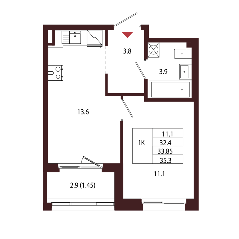 1 ккв 33,9 м²