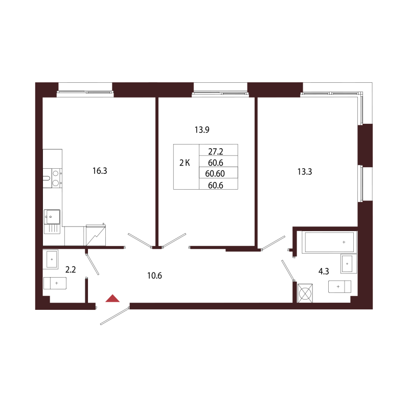 3 ккв (Евро) 60,6 м²