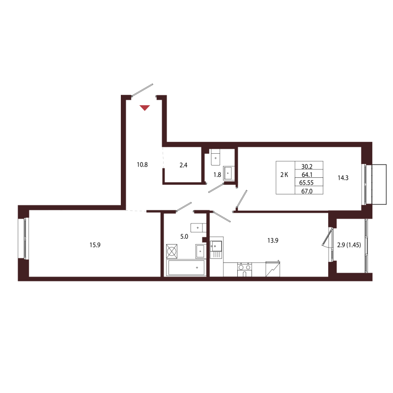 2 ккв 65,6 м²