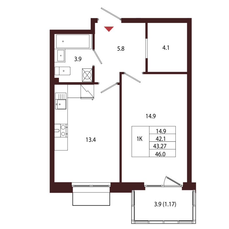 1 ккв 43,3 м²