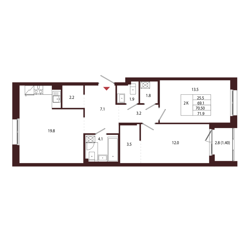 3 ккв (Евро) 70,5 м²