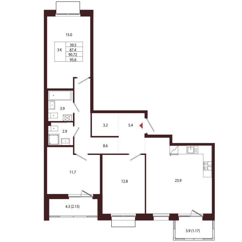 4 ккв (Евро) 90,7 м²