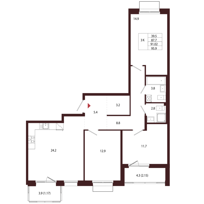 4 ккв (Евро) 91 м²