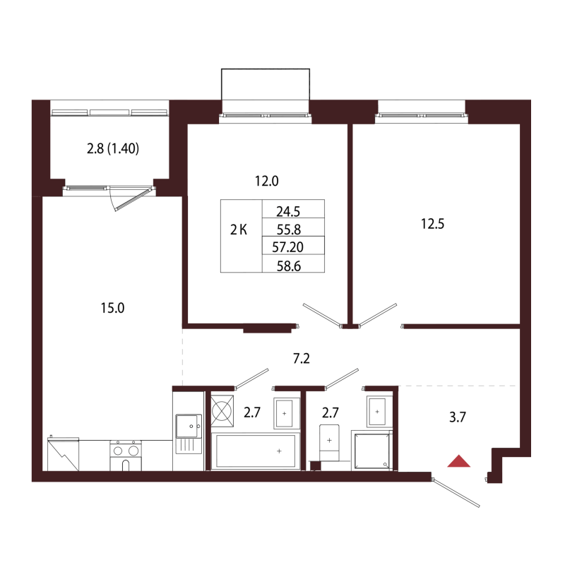 3 ккв (Евро) 57,2 м²