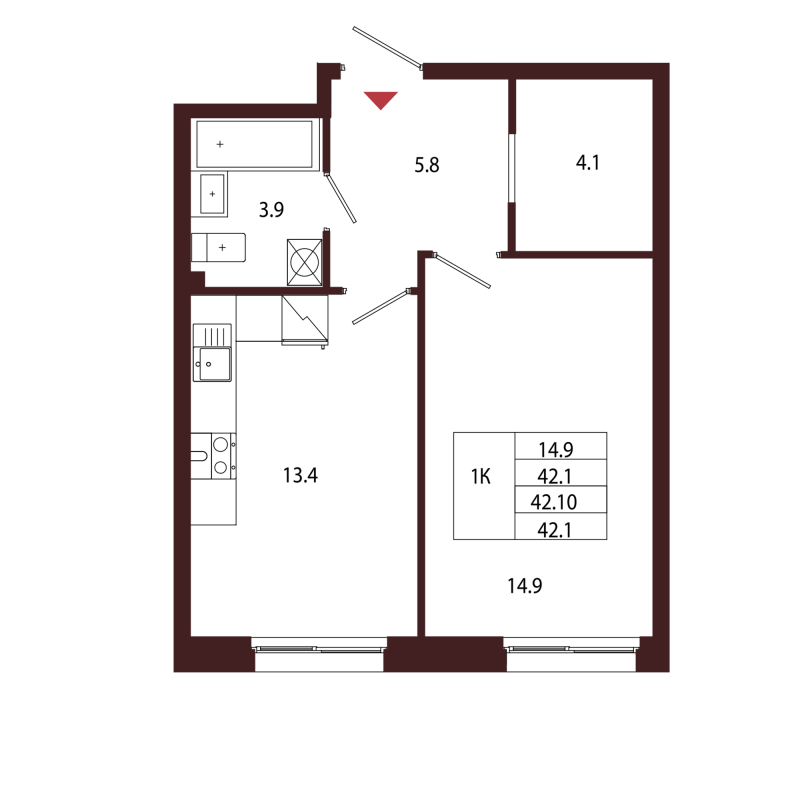 1 ккв 42,1 м²